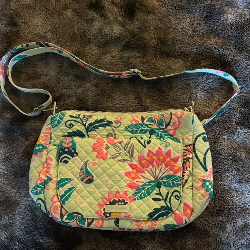 Vera Bradley Quilted Floral Crossbody Bag - Green and Pink